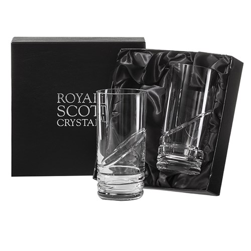 Royal Scot Crystal - Saturn - 2 Tall Crystal Tumblers - (Presentation Boxed)